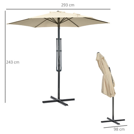 Velký zahradní slunečník se stojanem, krémový, polyester UV30+