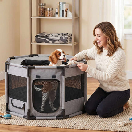Large Indoor & Outdoor Puppy Playpen, Grey/Black Polyester