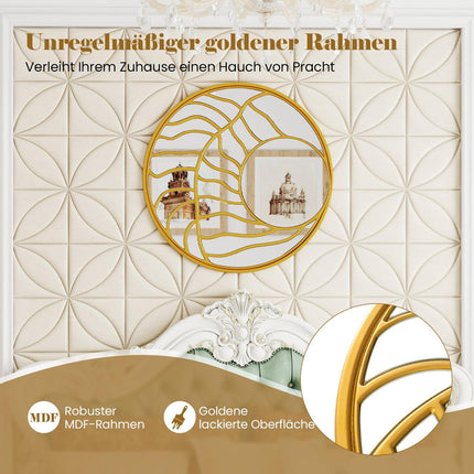 Velké kulaté nástěnné zrcadlo – 80cm, zlatý rám, dekorativní