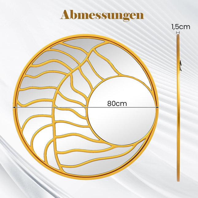 Großer runder Wandspiegel – 80 cm, goldener Rahmen, dekorativ