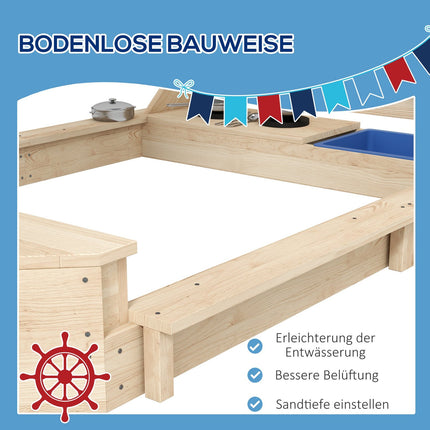 Wooden sandbox with lid - Ship design, 180x103x144.5 cm