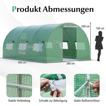 Velký prochozí skleník 12m² s PE plachtou a železnou konstrukcí