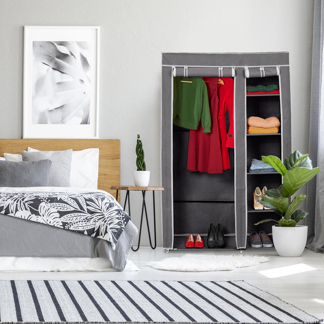 Large fabric wardrobe with clothes rail