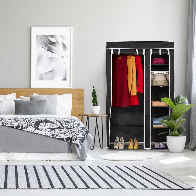 Large fabric wardrobe with clothes rail