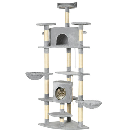 Large cat tree with hammocks and caves, 200cm, light grey