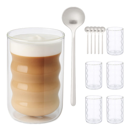 Sklenice na latte macchiato s dvojitou stěnou, s lžičkami