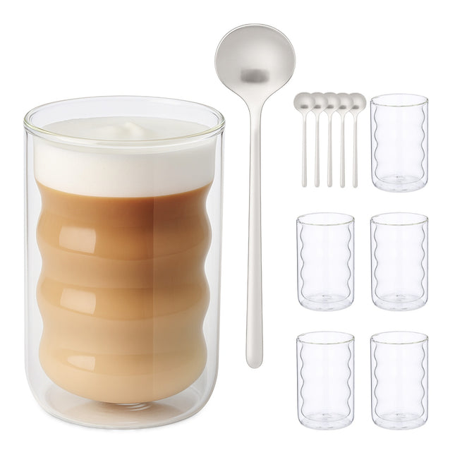 Sklenice na latte macchiato s dvojitou stěnou, s lžičkami