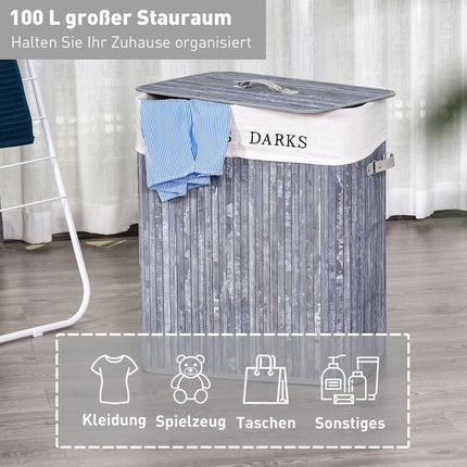 Koš na prádlo 100L, šedá – pratelné plátno a bambus