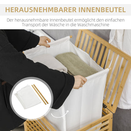 Bamboo laundry basket 55L with lid & removable bag