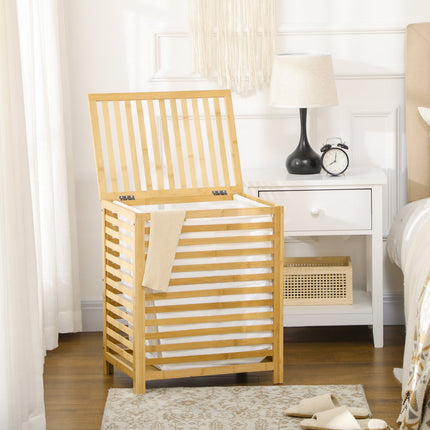 Bamboo laundry basket 55L with lid & removable bag
