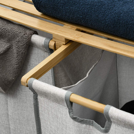 Bamboo laundry basket, 81.2L with 2 removable bags