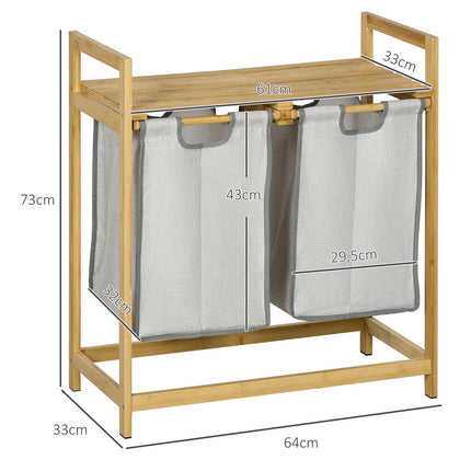 Bamboo laundry basket, 81.2L with 2 removable bags