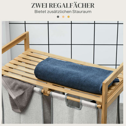 Bamboo laundry basket, 81.2L with 2 removable bags
