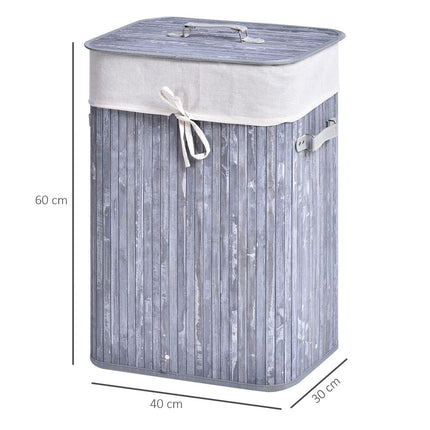 Foldable 72L bamboo laundry basket with lid - grey