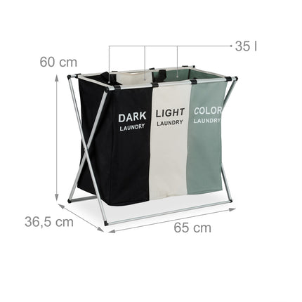 Laundry Basket with 3 Compartments, Foldable & Space-Saving