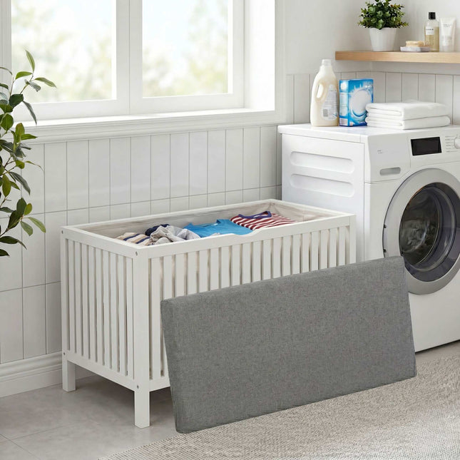 Wäschekorb-Hocker – Nussbaumfarben, gepolsterter Sitz