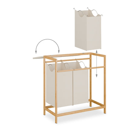 Stojan na prádlo se 3 vyjímatelnými vaky, bambusová police