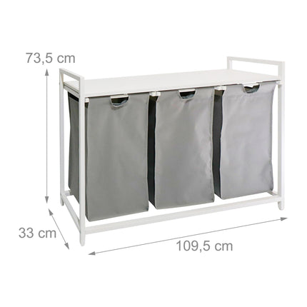 Laundry Sorter, 3 Removable Bags, Wood-Effect Shelf
