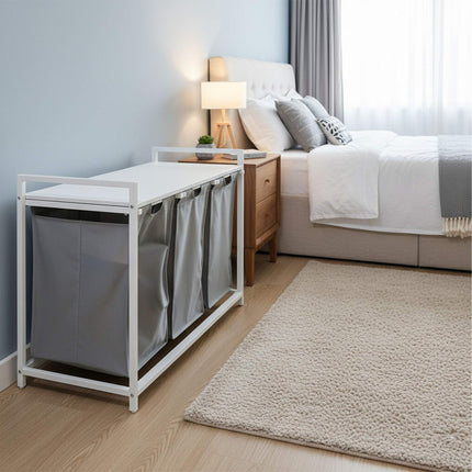 Laundry Sorter, 3 Removable Bags, Wood-Effect Shelf