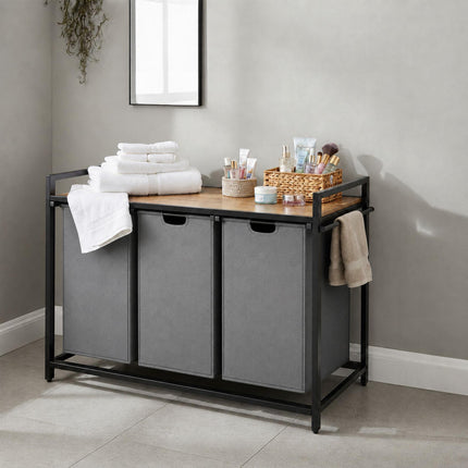 Laundry Sorter with 3 Bags & Shelf – Grey