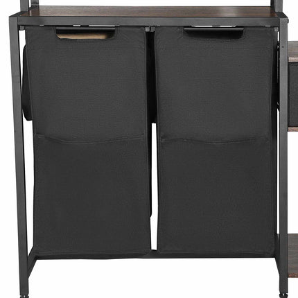 Laundry Sorter with Hanging Rod, 3-Tier Shelves, 2-Bag