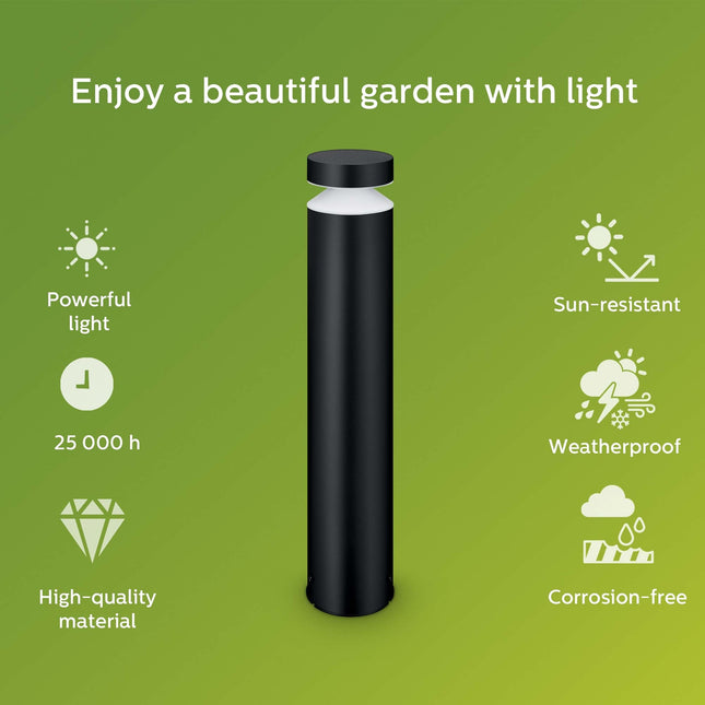 LED sloupkové svítidlo Laven, nerezová ocel, černé, IP44, teplá, 6W 600lm