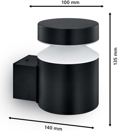 LED nástěnná lampa Laven Up, nerezová ocel, černá, IP44, teplá, 6W 600lm