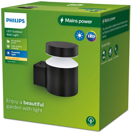 LED nástěnná lampa Laven Up, nerezová ocel, černá, IP44, teplá, 6W 600lm