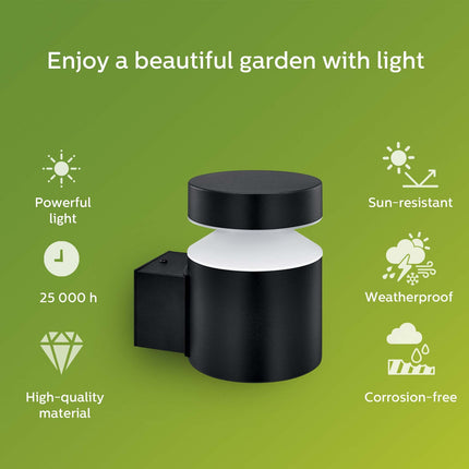 LED nástěnná lampa Laven Up, nerezová ocel, černá, IP44, teplá, 6W 600lm