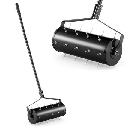 Lawn Aerator Roller with Handle & Spikes, 44 x 128 cm, Black
