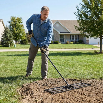Rovnací hrábě na trávník – nastavitelná násada 177cm, otočná hlava