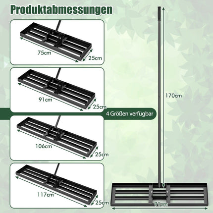 Lawn Leveling Rake with Ergonomic Handle, Metal, 91x25 cm