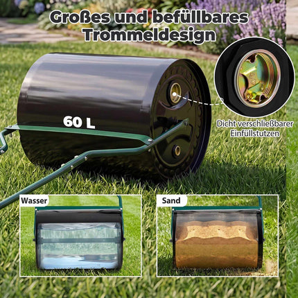 Lawn Roller, 16 Gallon Water/Sand Fill, Metal, Black
