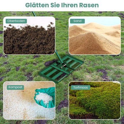 Rasenrechen mit ergonomischem Griff für den Boden 75 x 25 cm grün