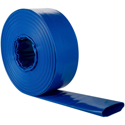 Lay Flat Discharge Hose, 38 mm x 32 m PVC With Clamps