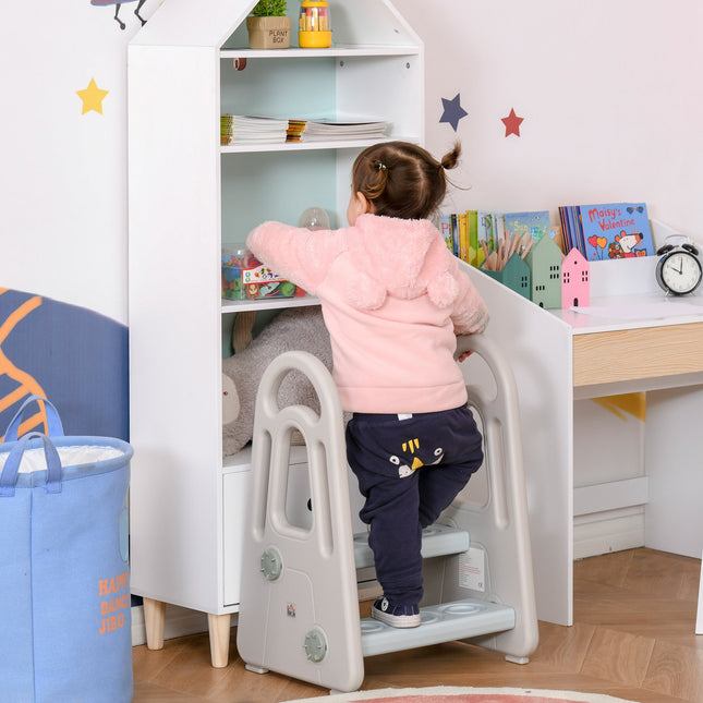 Step stool for children with safety features - blue/grey, 2 steps