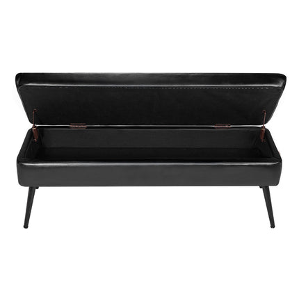Leather Storage Ottoman Bench, PU Leather, Metal Legs, Black