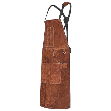 Leather Welding Apron, Cowhide Flame-Resistant, 24x36, 6 Pockets