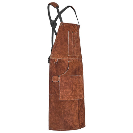 Leather Welding Apron, Cowhide Flame-Resistant, 24x36, 6 Pockets