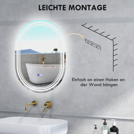 LED koupelnové zrcadlo s dotykovým vypínačem, 70x50cm, nemlžící