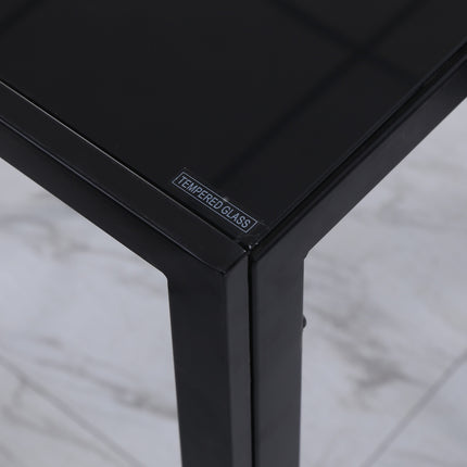 LED kitchen dining table for 4, tempered glass, black
