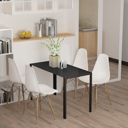 LED kitchen dining table for 4, tempered glass, black