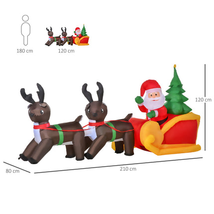 Nafukovací LED vánoční dekorace Santa se saněmi, IP44