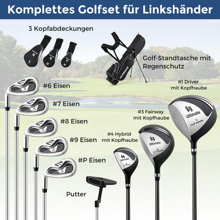 Kompletní pánská sada golfových holí pro leváky se stojanovým bagem