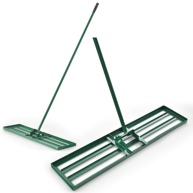 Rovnací hrábě s ergonomickou rukojetí, robustní nářadí na trávník, rovnací hrábě, srovnávač povrchu, 106 x 25 cm, zelené