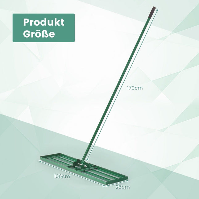 Rovnací hrábě s ergonomickou rukojetí, robustní nářadí na trávník, rovnací hrábě, srovnávač povrchu, 106 x 25 cm, zelené