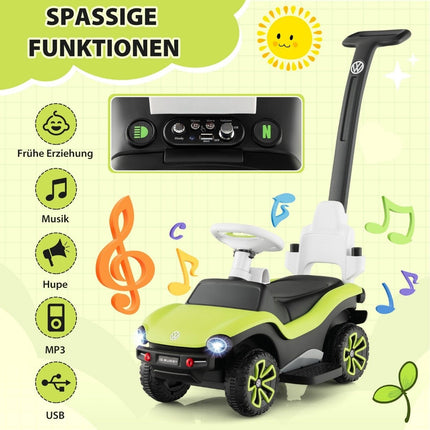 Licensed 3-in-1 Volkswagen ride-on car with triple adjustable push handle 96 x 40 x 93 Green