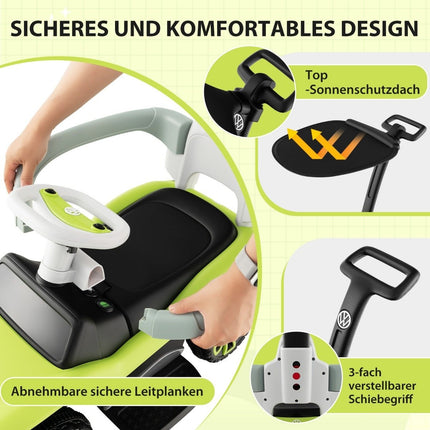 Licensed 3-in-1 Volkswagen ride-on car with triple adjustable push handle 96 x 40 x 93 Green