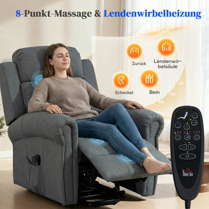 Polohovací relaxační křeslo s masáží, ohřevem, vzhled lnu, šedé