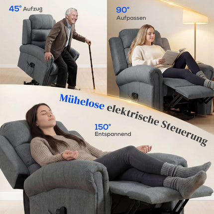Polohovací relaxační křeslo s masáží, ohřevem, vzhled lnu, šedé